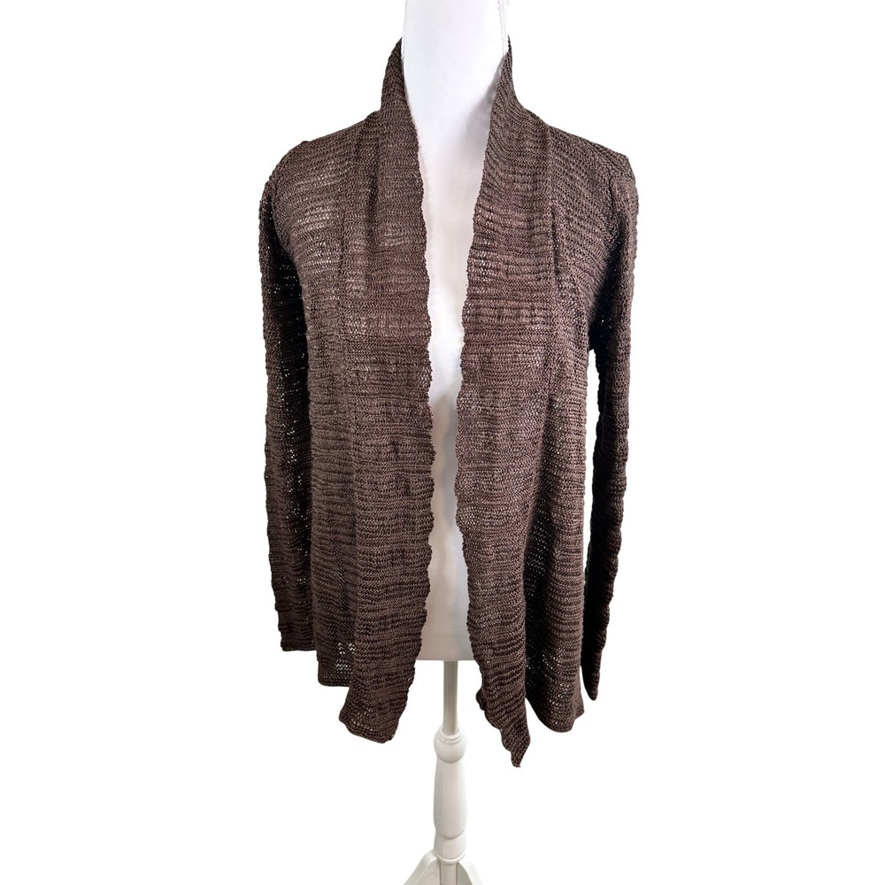 Eileen Fisher Brown Linen and Silk‎ Blend Open Front Cardigan Women's Small